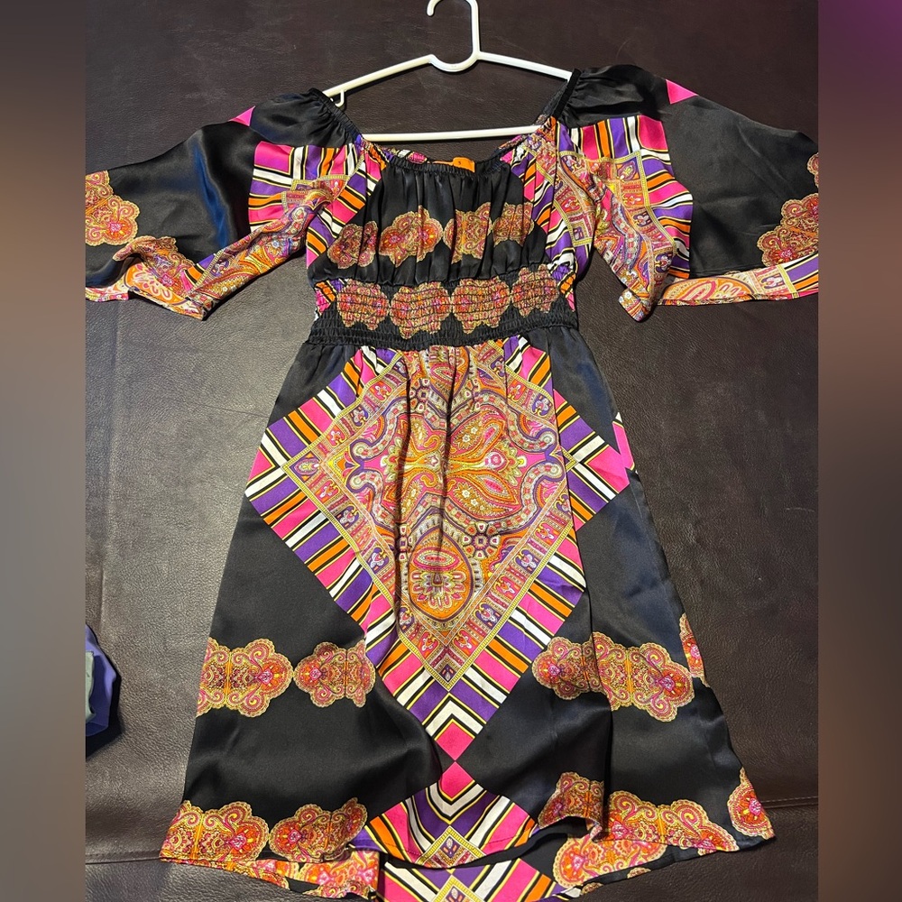 Black Patterned Silk Dress